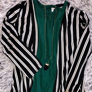 Black and White Striped Long Kimono